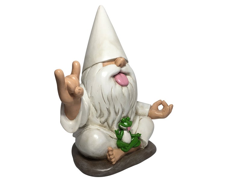 GlitZGlam Rocker Gnome George with Zen Frog - This Garden Gnome Combines Peace, Tranquility and Rock N Roll for Your Fairy Garden - Image 3